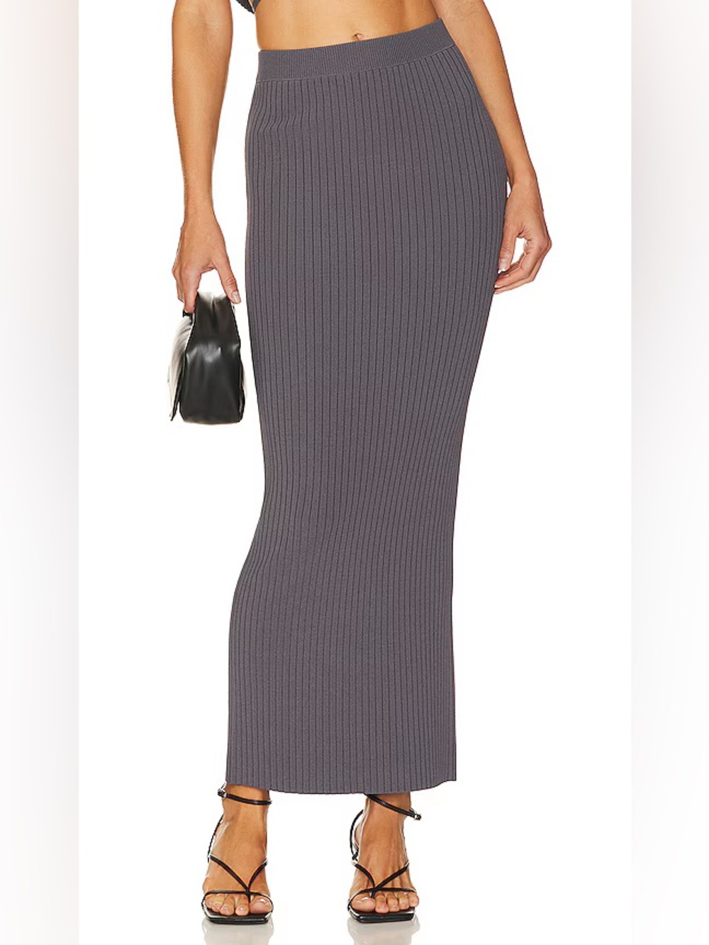L’Academie Camdyn Rib Knit Maxi Skirt in Slate